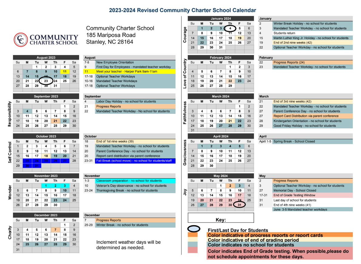 Revised 2023-2024 Calendar